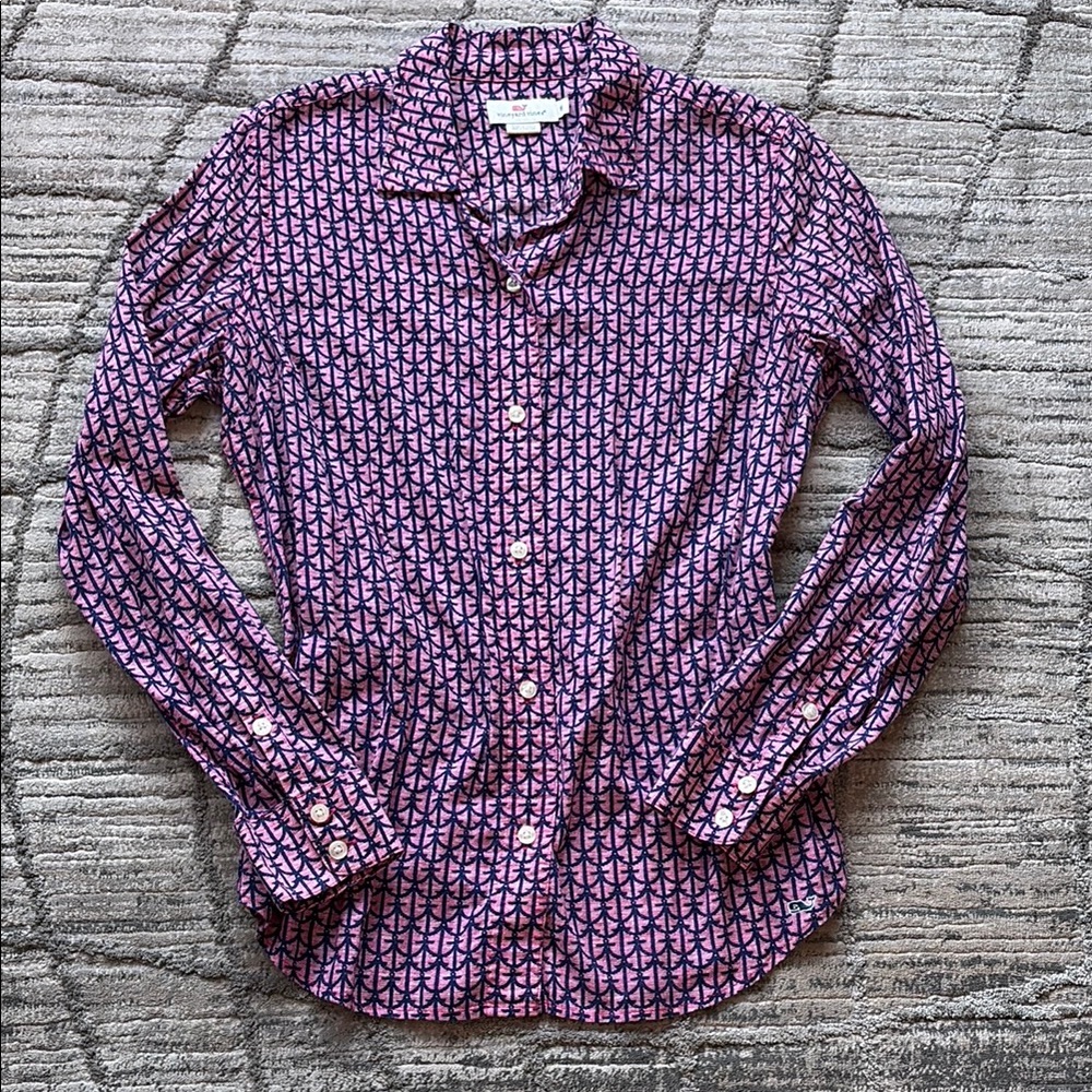 Vineyard Vines Purple Button Down Shirt with Geometric Pattern
